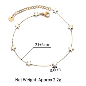14K gold plated stainless steel star anklet featuring seven delicate star charms
