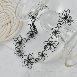 Black Alloy Hollow Flower Choker Necklace French Vintage Style Gothic Lotus Chain Necklaces For Women