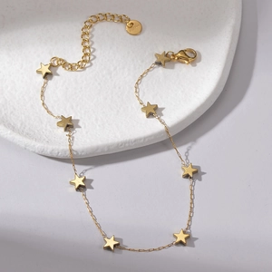Minimalist 14K gold-plated stainless steel star anklet with lobster clasp for women