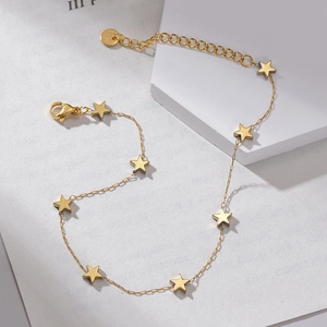 Minimalist 14K gold plated anklet with delicate star pendants and adjustable chain