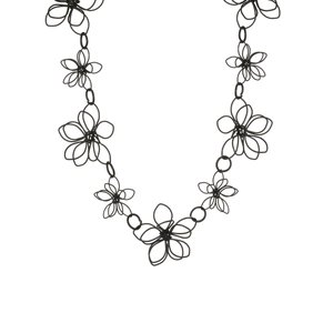 Minimalist black wire floral necklace with hollow woven lotus pendant design