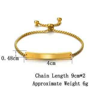 Adjustable golden stainless steel bar bracelet with square link chain and ball charms