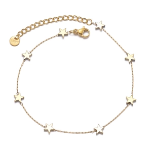 Minimalist 14K gold star anklet in stainless steel with lobster clasp and extension chain