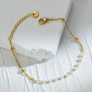 Stainless Steel Bracelet With Faux Artificial Pearls Gold Plated Minimalist Adjustable Chain For Women Daily Wear Elegant Accessory