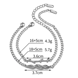 Minimalist stainless steel thorn and mountain charm Cuban link bracelets with lobster clasp