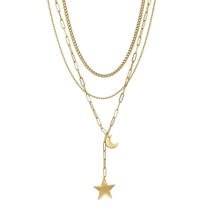 Three-layer gold star and moon pendant necklace set in minimalist stainless steel