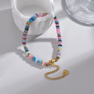 Bracelet rétro français en pierres naturelles avec fermoir doré en acier inoxydable