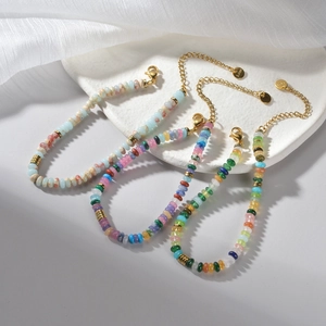 Bracelet Perles Acier Inoxydable Pierre Naturelle Couleur Macaron Style Français Rétro Bijoux Femmes Ajustable