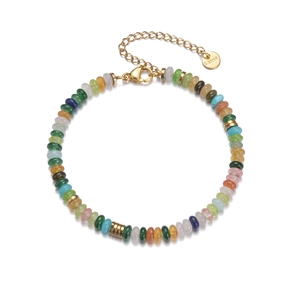 Bracelet rétro français avec perles en pierre naturelle et fermoir en acier inox