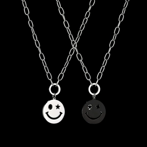Collier Pendentif Visage Souriant Acier Inoxydable Œil Étoile Streetwear Hip Hop Bijoux Pour Hommes Femmes Tendance
