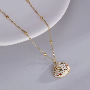 14K gold plated stainless steel shell pendant necklace with colorful zircon inlay