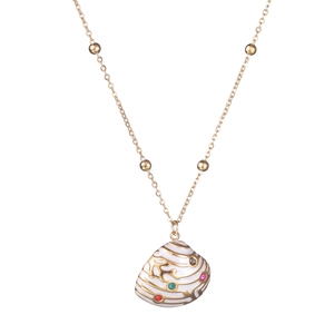 14K gold plated shell pendant necklace with colorful zircons and beaded chain