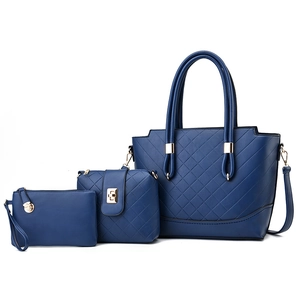 Ensemble de 3 sacs à main bleu foncé avec motif matelassé et détails dorés chic