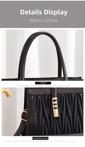 Detail of ergonomic PU leather handle and detachable golden hardware on quilted tote bag