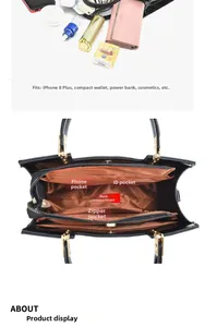Internal structure of black patent leather handbag showing storage space for daily items