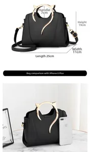 Sac à main avec anses oreilles de chat, dimensions 25x19x11cm et comparatif de taille