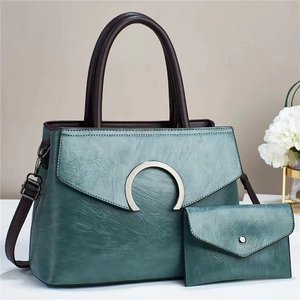 Women Contrast Color Handbag And Pouch PU Leather Large Capacity Shoulder Crossbody Bag Commuter Tote Metal Buckle