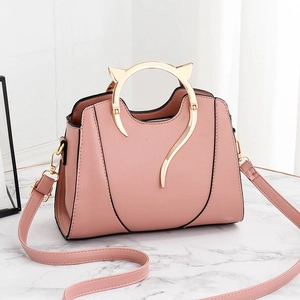 Sac à main rose en cuir PU pour femme avec poignées dorées en forme d'oreilles de chat