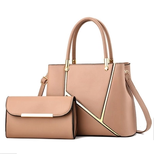 Élégant ensemble 2 pièces de sacs en cuir PU nude avec bordure métallique géométrique