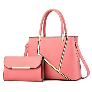Ensemble sac à main rose en similicuir pour femmes avec détails dorés élégants