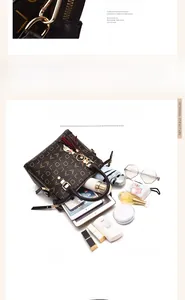 Detail view of large capacity PU leather handbag showing interior storage for iPad and daily items