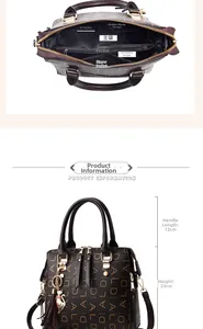 Internal compartments of brown monogram tote bag with cat charm and 23cm height detail