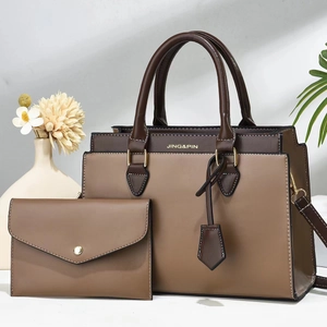 Minimalistisches Shopper-Taschen-Set in Mokka-Braun mit passender Briefumschlag-Clutch