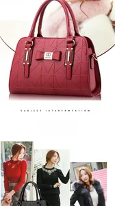 Macro shot of red quilted PU leather handbag with elegant metal bow and handle details