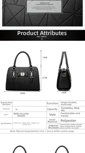 Size chart for black vintage handbag showing dimensions 32x14x21cm and internal pocket layout