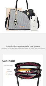 Detailed view of the contrast large tote bag interior with multiple storage compartments
