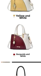 Vertical contrast of large two-tone leather handbags with gold hardware and logo detail
