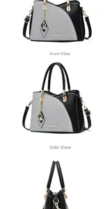 Detailed front and side views of contrast tote bag with houndstooth pattern