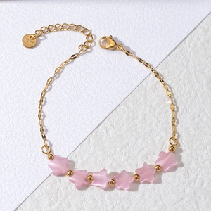 Stainless Steel Star Beaded Bracelet Gold Plated Cat Eye Stone Beads Adjustable Extension Chain For Women