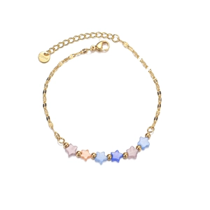 Golden stainless steel bracelet with colorful cat-eye star beads and lobster clasp