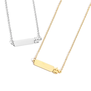 Minimalist square plate pendant necklace set in polished gold and silver stainless steel