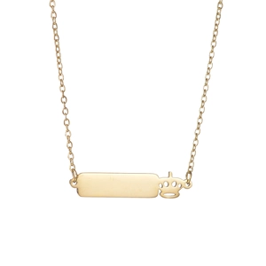 Gold rectangular bar necklace with crown pendant in polished stainless steel for couples
