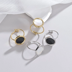 Irregular Round Mother Of Artificial Pearl Open Ring Titanium Steel 14K Gold Plated Minimalist Adjustable Finger Jewelry For Women