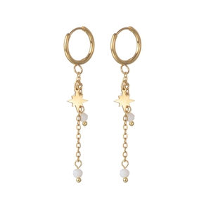 14K gold plated stainless steel star tassel earrings with white beads for women