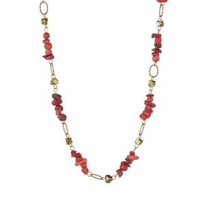 French luxury 14k gold plated stainless steel necklace with irregular red stone beads