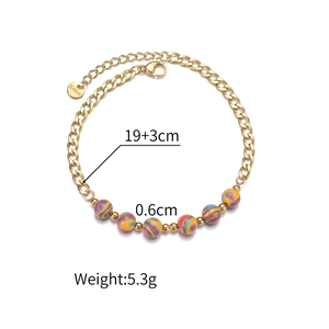 Minimalist gold stainless steel chain bracelet with macaron beads and striped patterns