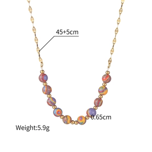 Colorful Macaron beaded necklace with gold chain and spiral texture beads for women