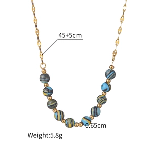 Detailed specs of macaron beaded necklace with 45+5cm gold chain and 0.65cm striped beads