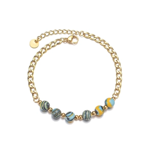 Minimalist macaron beaded stainless steel gold chain bracelet with colorful charms