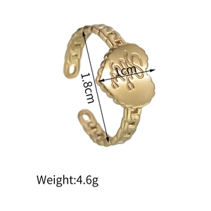 Gold stainless steel love heart chain ring with adjustable open band and dimensions