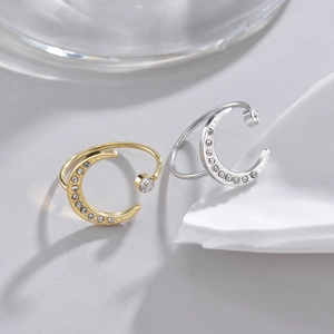 Bague Ajustable En Acier Inoxydable Croissant De Lune Zircone Cubique Minimaliste Bijoux De Luxe Léger Pour Femme