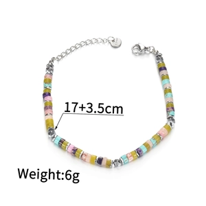 Colorful beaded stainless steel bracelet with extension chain and S.Steel tag