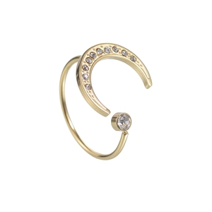Bague ouverte dorée élégante avec un croissant de lune scintillant et une pierre de zircon