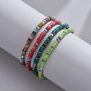 Cylindrical Stone Beaded Bracelet With Stainless Steel Lobster Clasp Adjustable Colorful Bohemian Jewelry For Men Women