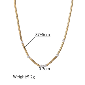 Minimalist 14K gold plated beaded necklace with dimensions 37+5cm and 9.2g weight