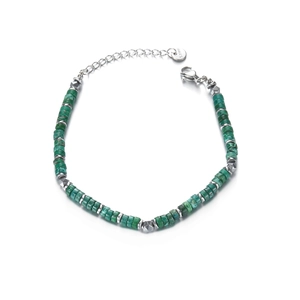 Minimalist stainless steel beaded bracelet with natural green stone cylinders for men and women